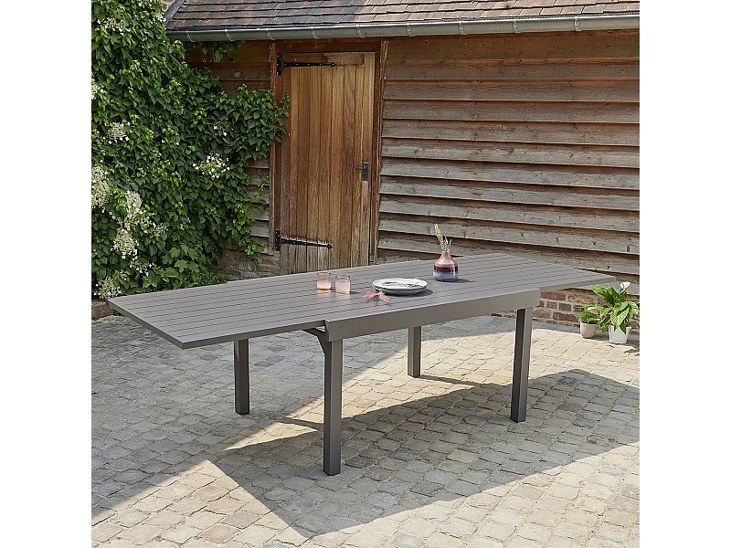Table de jardin en aluminium extensible gris 6/10 places