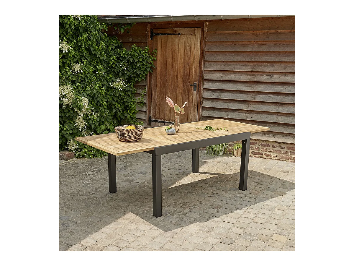 Table de jardin extensible en aluminium et teck 6/10 places