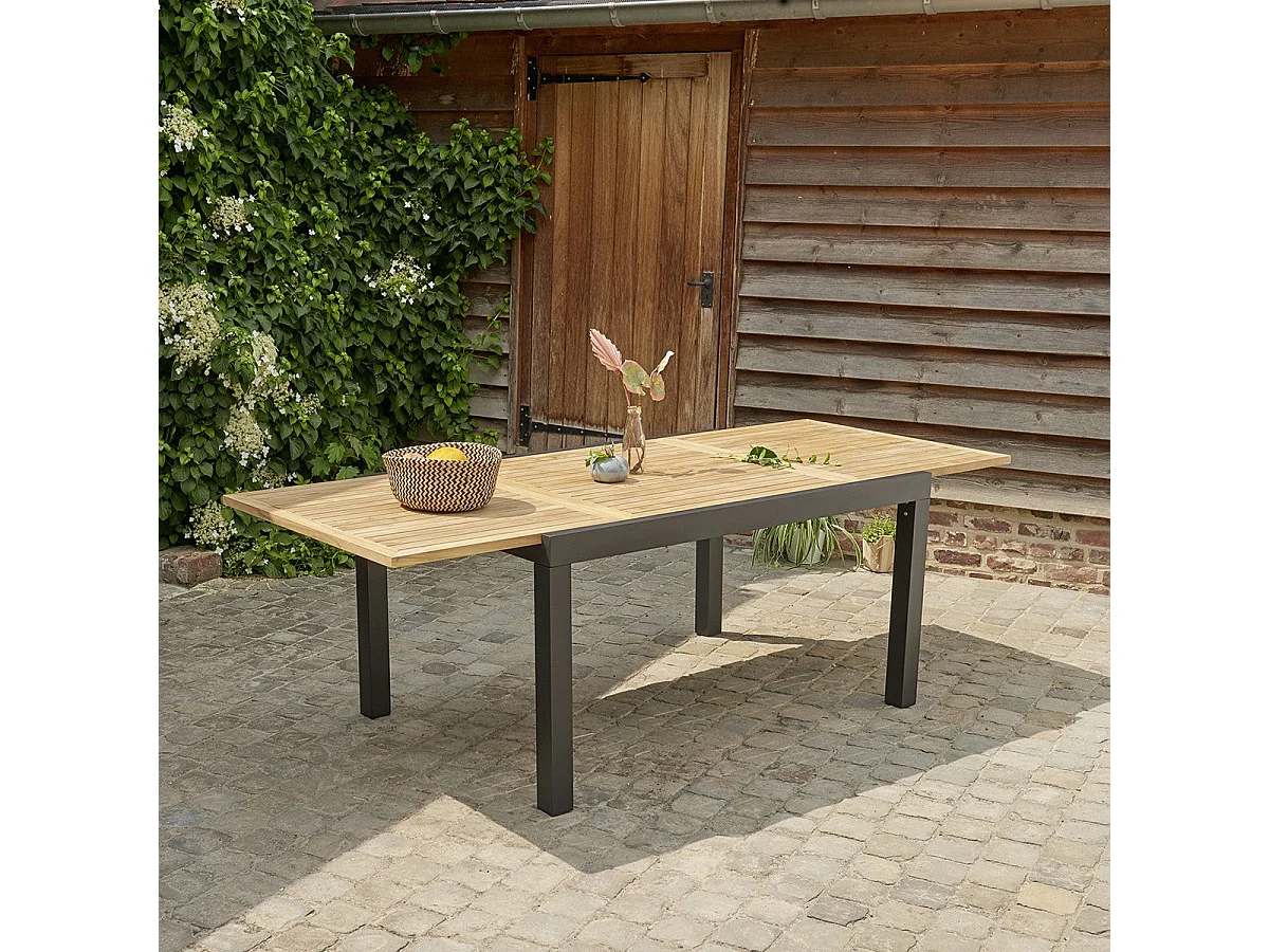 Table de jardin extensible en aluminium et teck 6/10 places