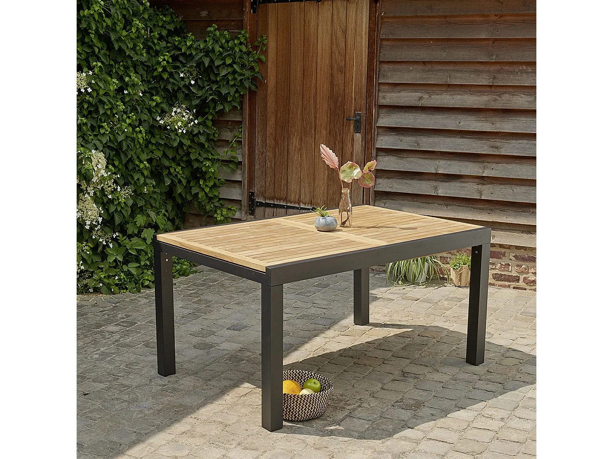 Table de jardin extensible en aluminium et teck 6/10 places