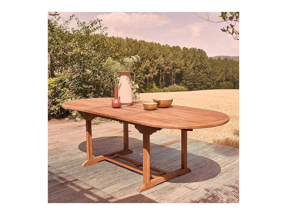 Table de jardin en teck huilé extensible ovale 8/10 places