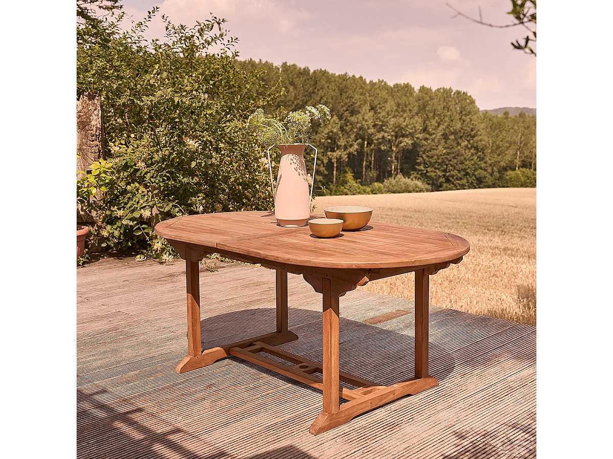 Mesa de exterior extensible de teca maciza aceitada para 8/10 pers.