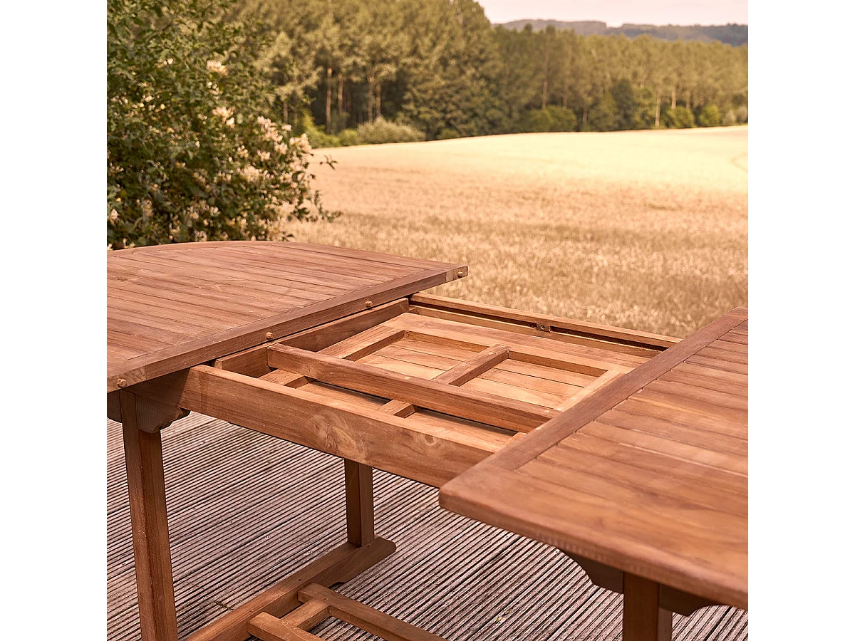Mesa de exterior extensible de teca maciza aceitada para 8/10 pers.