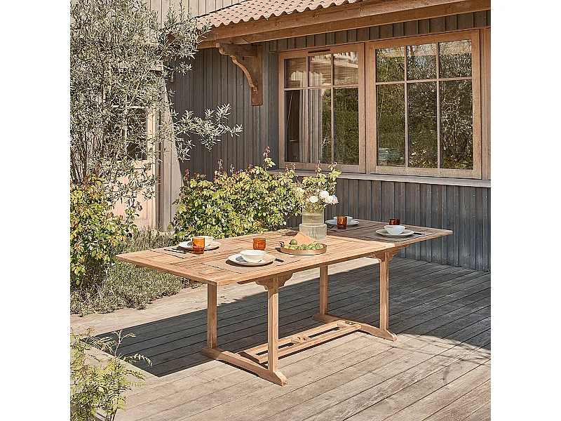 Mesa de jardín extensible de madera teca maciza 8/10 pers.