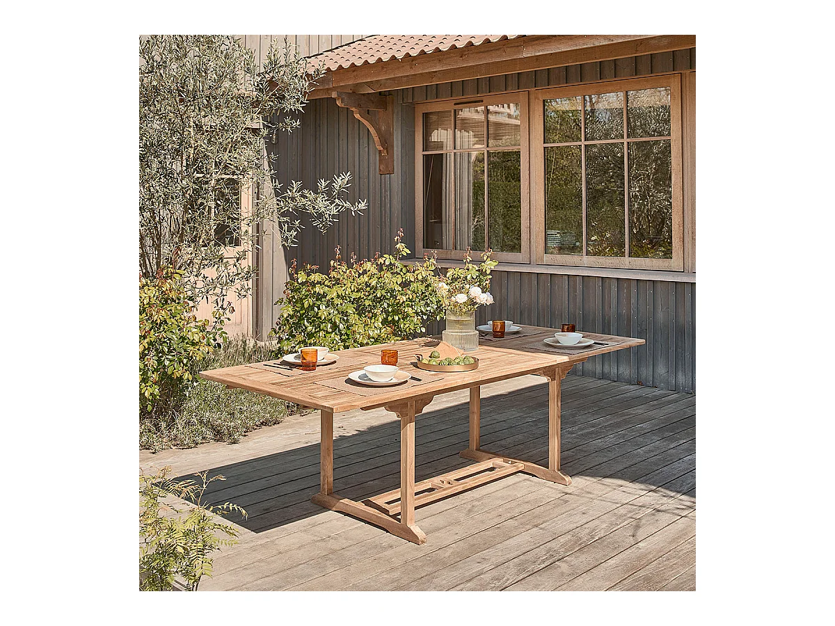 Table de jardin en teck massif extensible 8/10 places