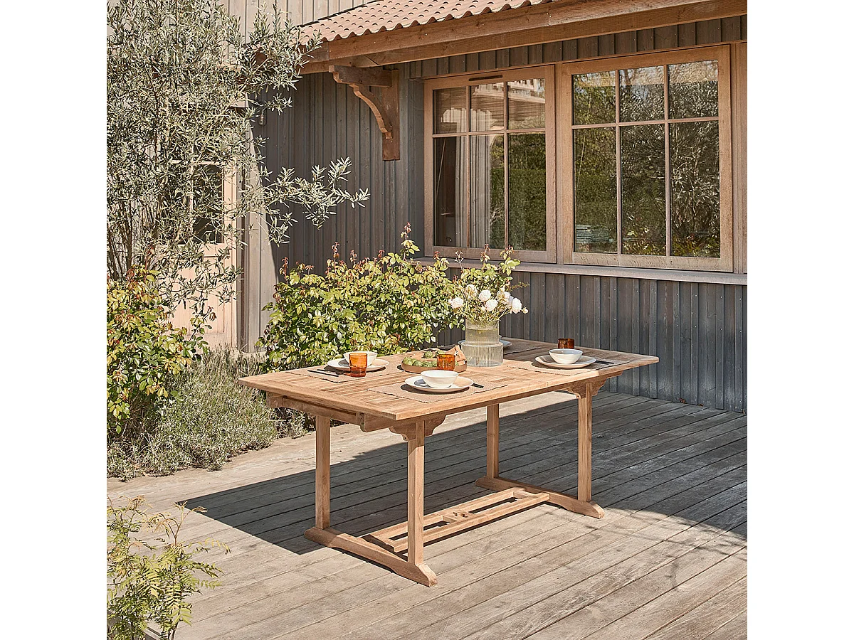 Mesa de exterior extensible de teca maciza para 8/10 pers.