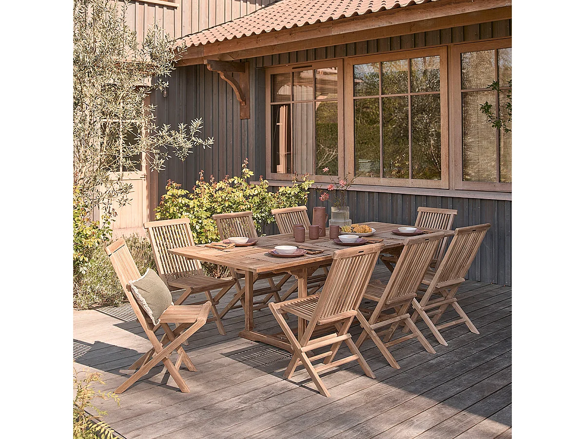Mesa de exterior extensible de teca maciza para 8/10 pers.