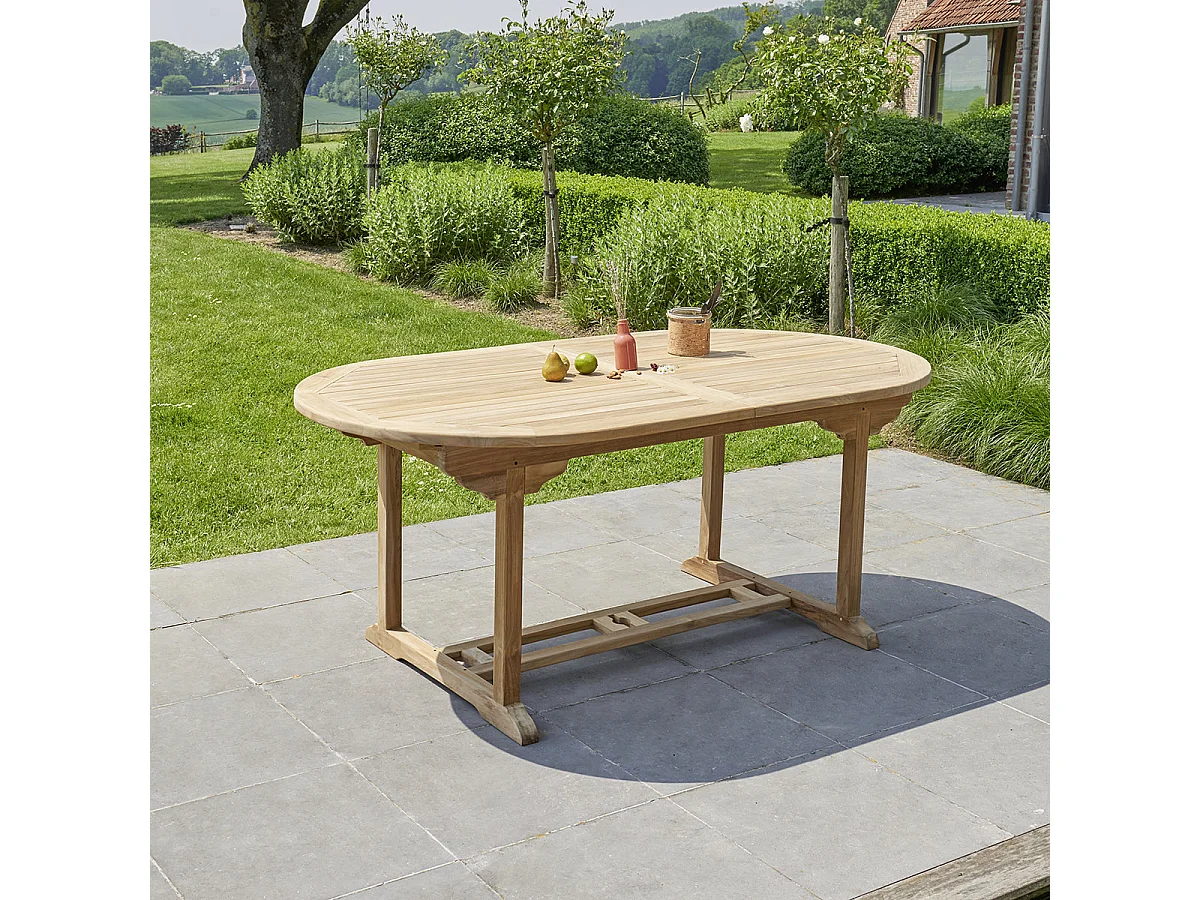Mesa de jardín extensible ovalada de madera de teca maciza 8/10 pers.
