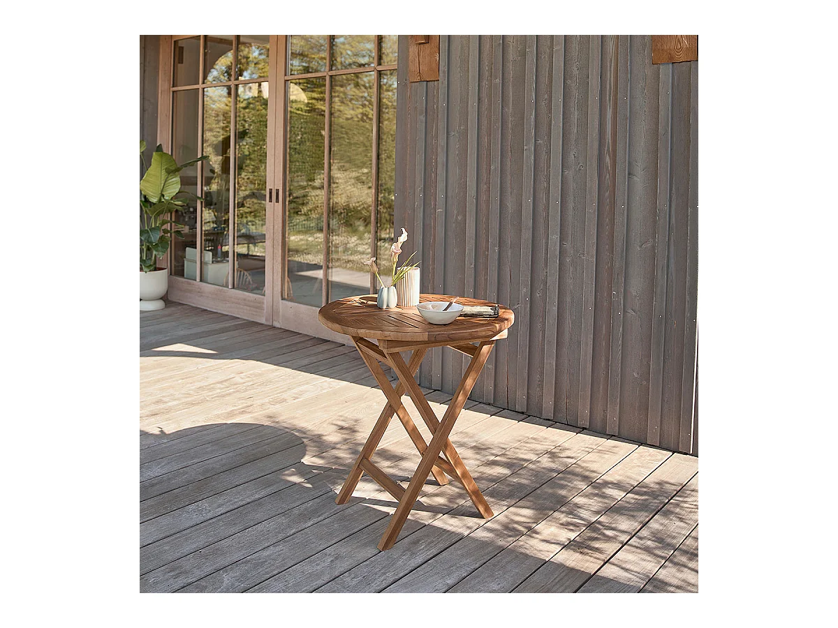 Mesa de jardín redonda de madera teca maciza aceitada 4 pers.