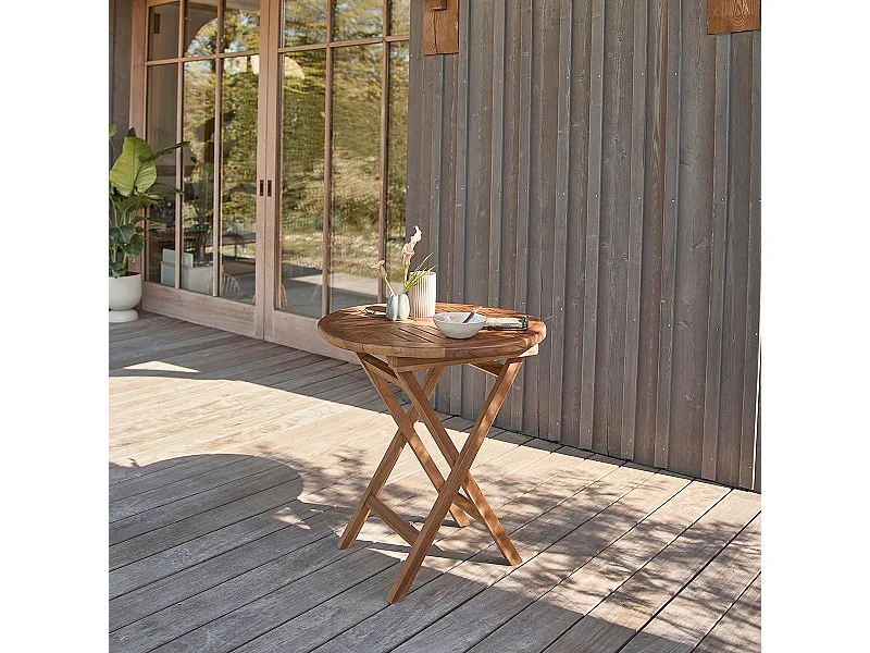 Table de jardin en teck huilé massif ronde 4 places
