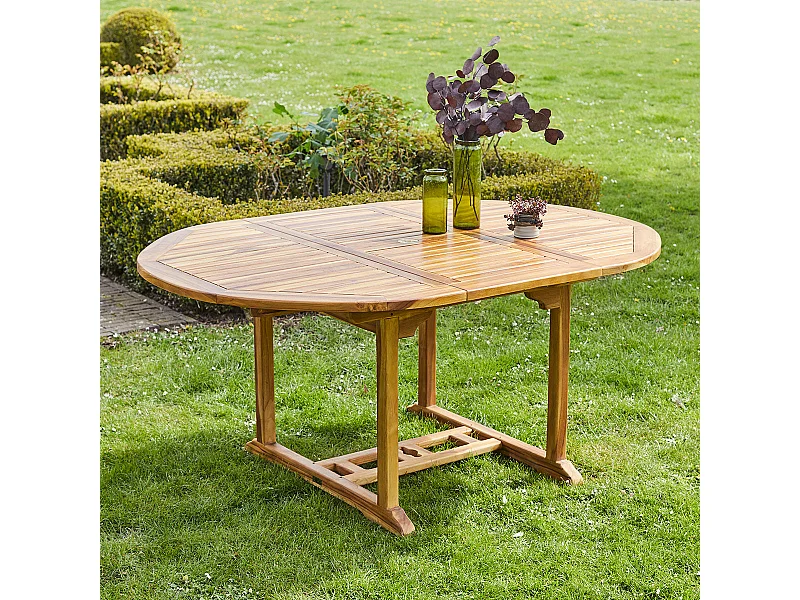 Mesa de jardín extensible y ovalada de madera teca maciza aceitada 6/8 pers.