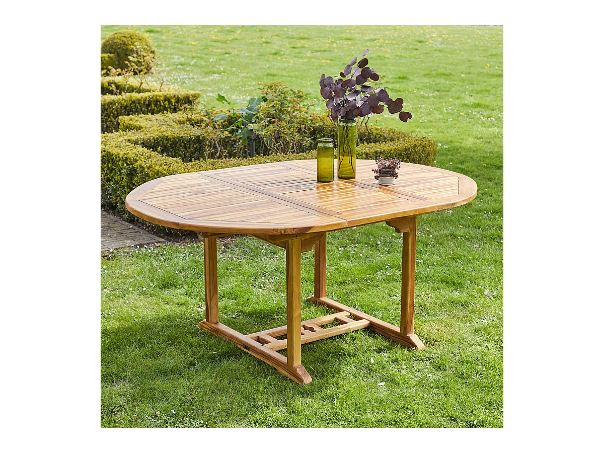 Table de jardin en teck huilé massif extensible ovale 6/8 places