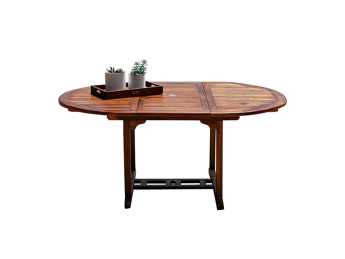 Mesa de exterior ovalada extensible de teca maciza para 6/8 pers.