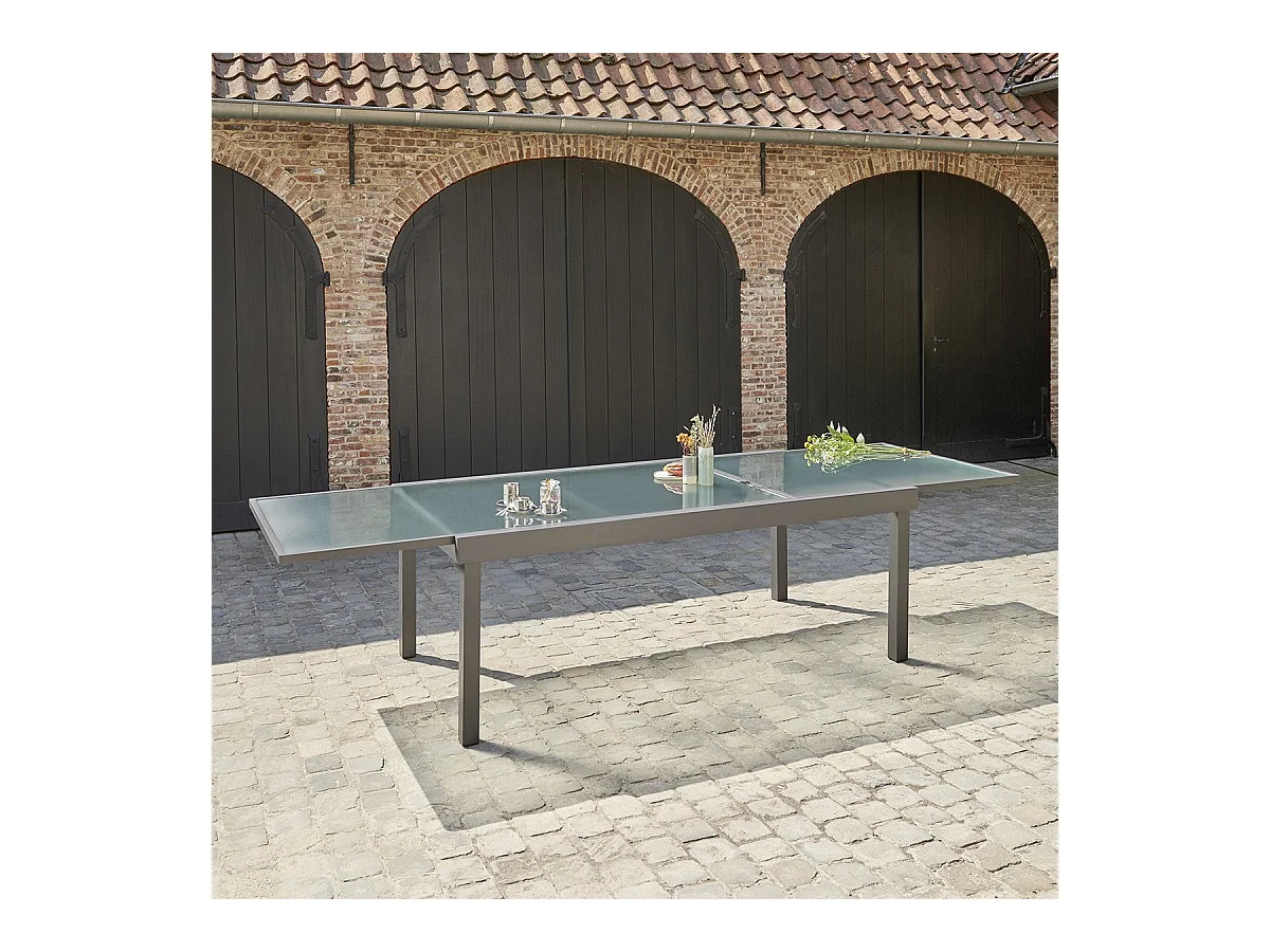 Table de jardin en aluminium extensible gris 8/12 places