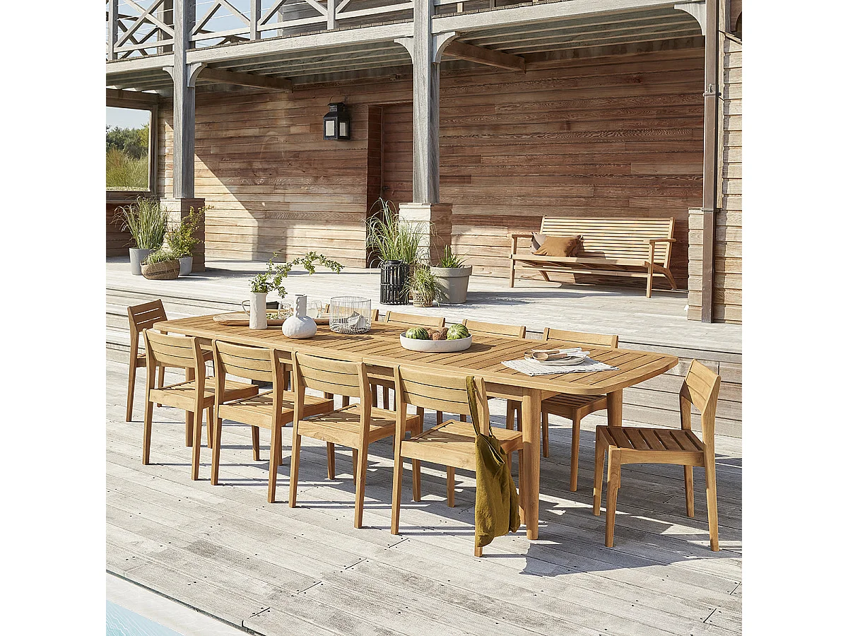 Mesa de jardín extensible de madera teca maciza reciclada 10/12 pers.