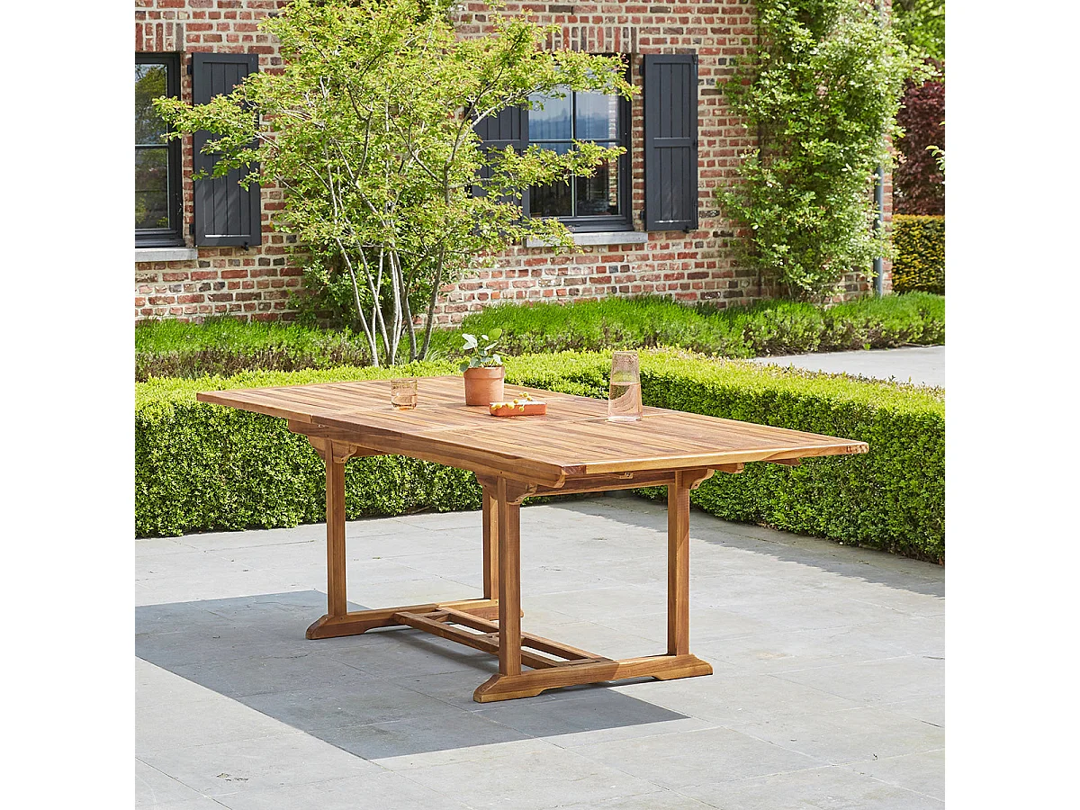 Mesa de jardín extensible de madera teca maciza aceitada 8/10 pers.
