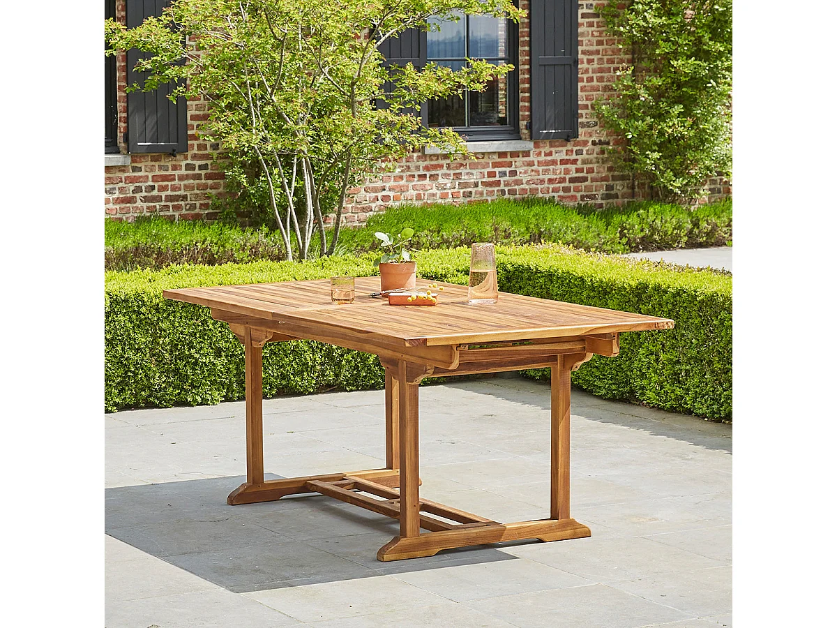 Mesa de jardín extensible de madera teca maciza aceitada 8/10 pers.