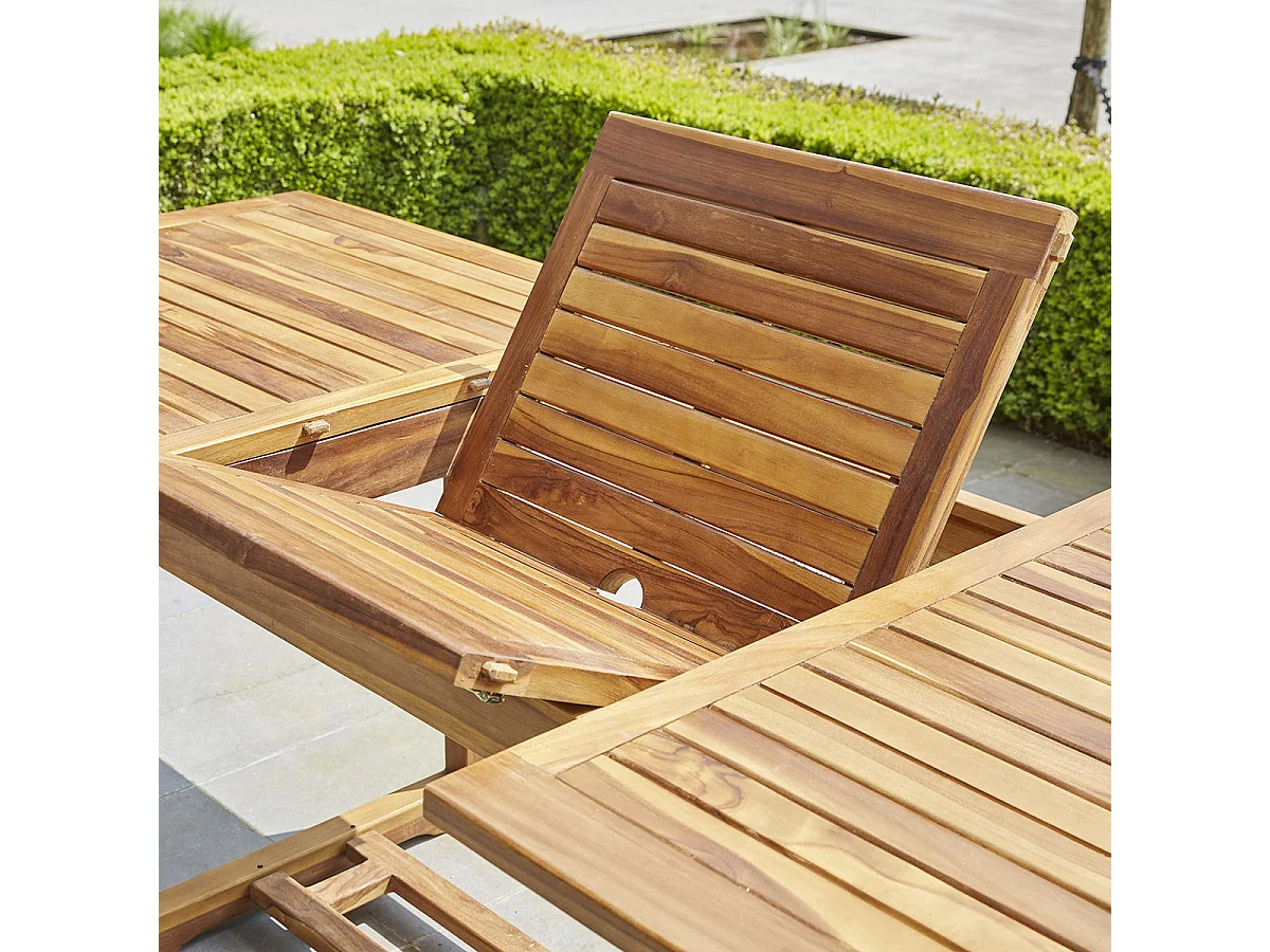 Mesa de jardín extensible de madera teca maciza aceitada 8/10 pers.