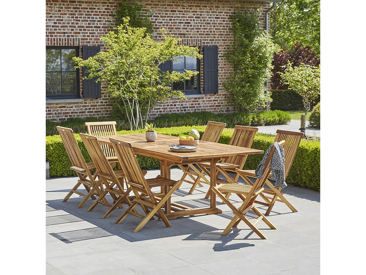 Table de jardin en teck huilé extensible 8/10 places