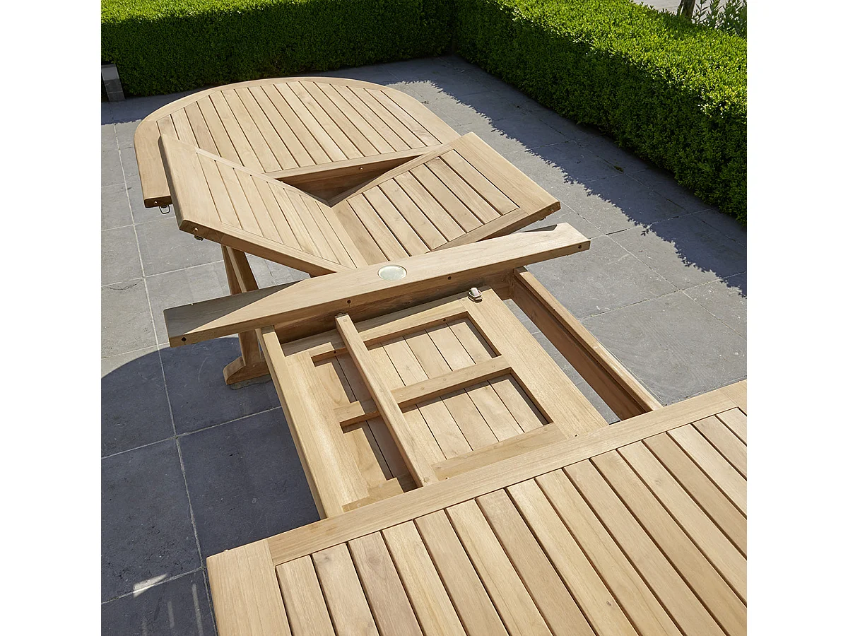 Mesa de jardín extensible ovalada de madera de teca maciza 10/12 pers.