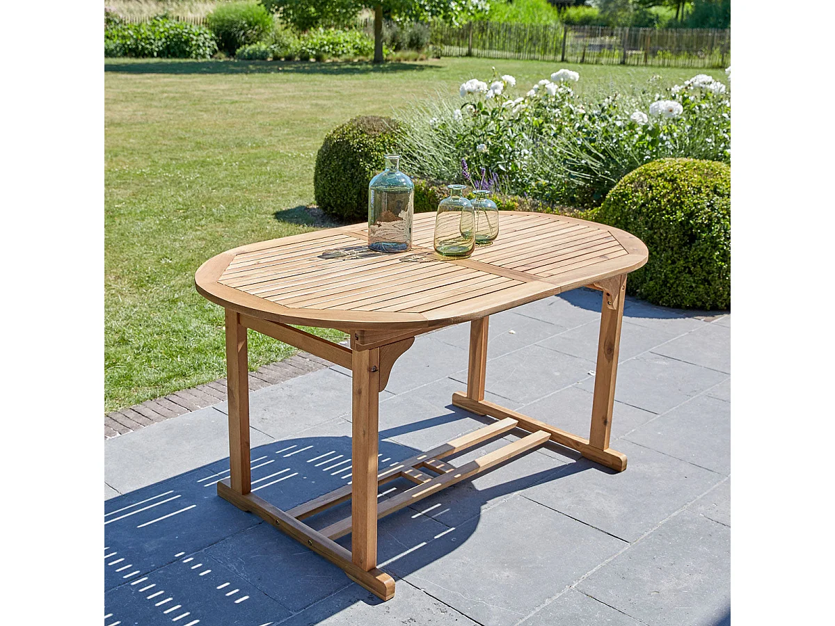 Mesa de jardín extensible ovalada de madera de acacia maciza 6/8 pers.