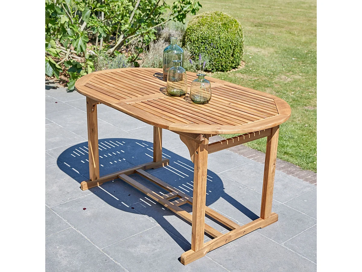 Mesa de jardín extensible ovalada de madera de acacia maciza 6/8 pers.