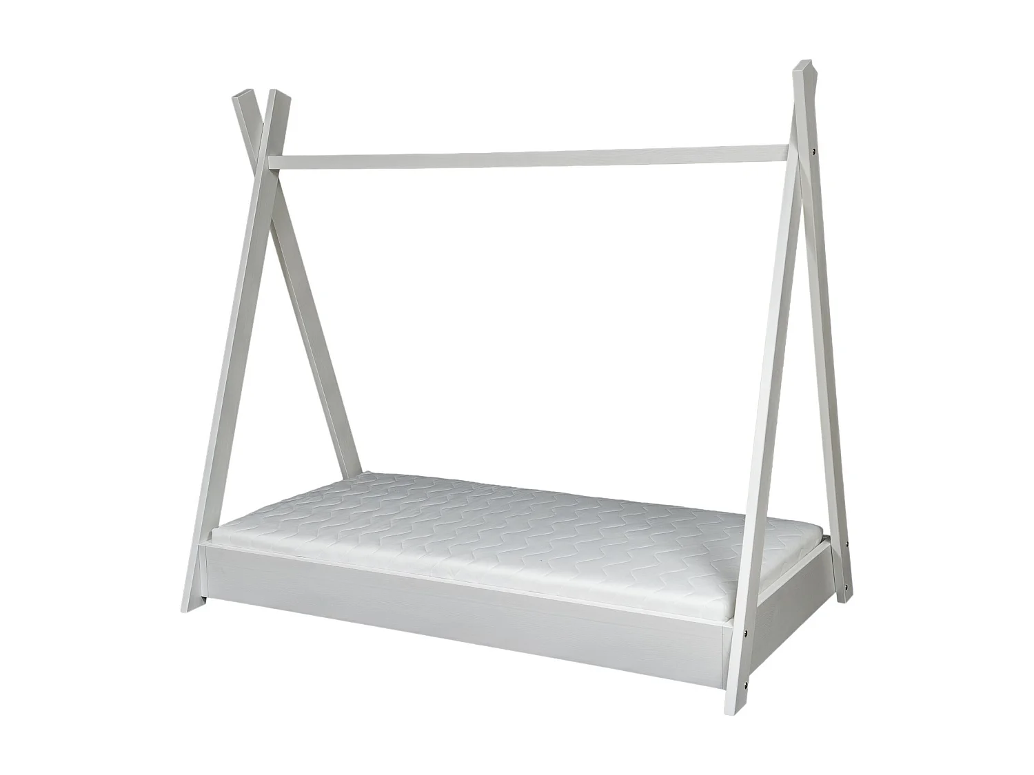 Lit pour enfant Maison 2-en-1 Tente Cabane en Bois Naturel (160x80 cm) Avec matelas eco : Aventures Ludiques et Repos Douillet - Blanc