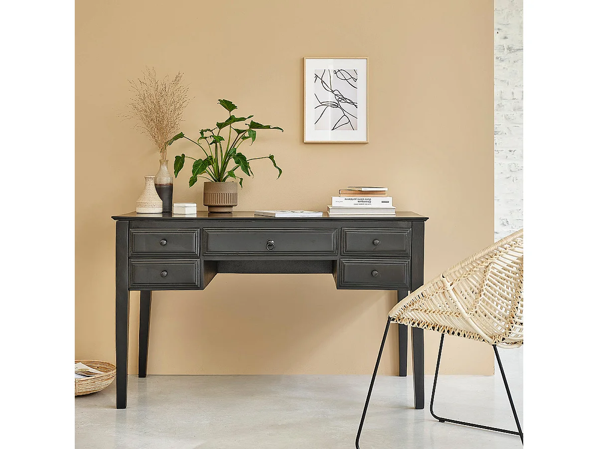 Bureau en bois de manguier 130 cm 5 tiroirs