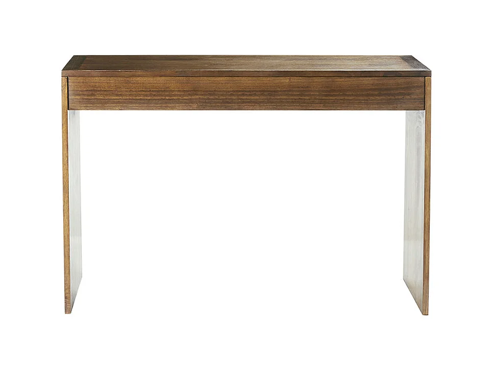 Consola de madera de mindi maciza con acabado nogal