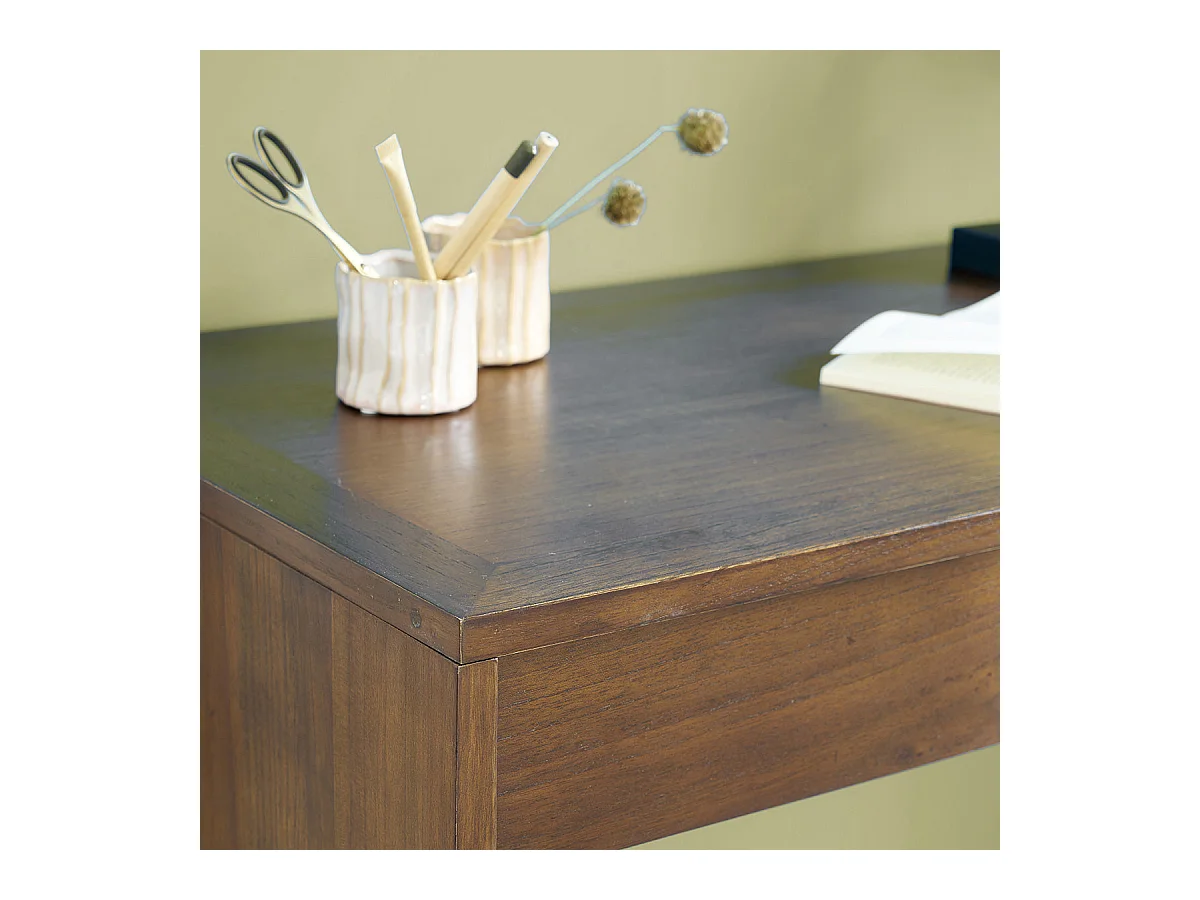 Consola de madera de mindi maciza con acabado nogal