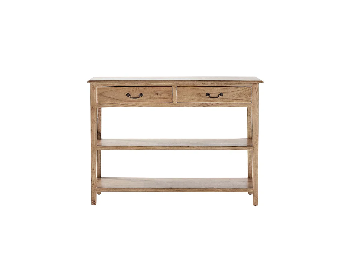 Console en bois massif 120 cm 2 tiroir