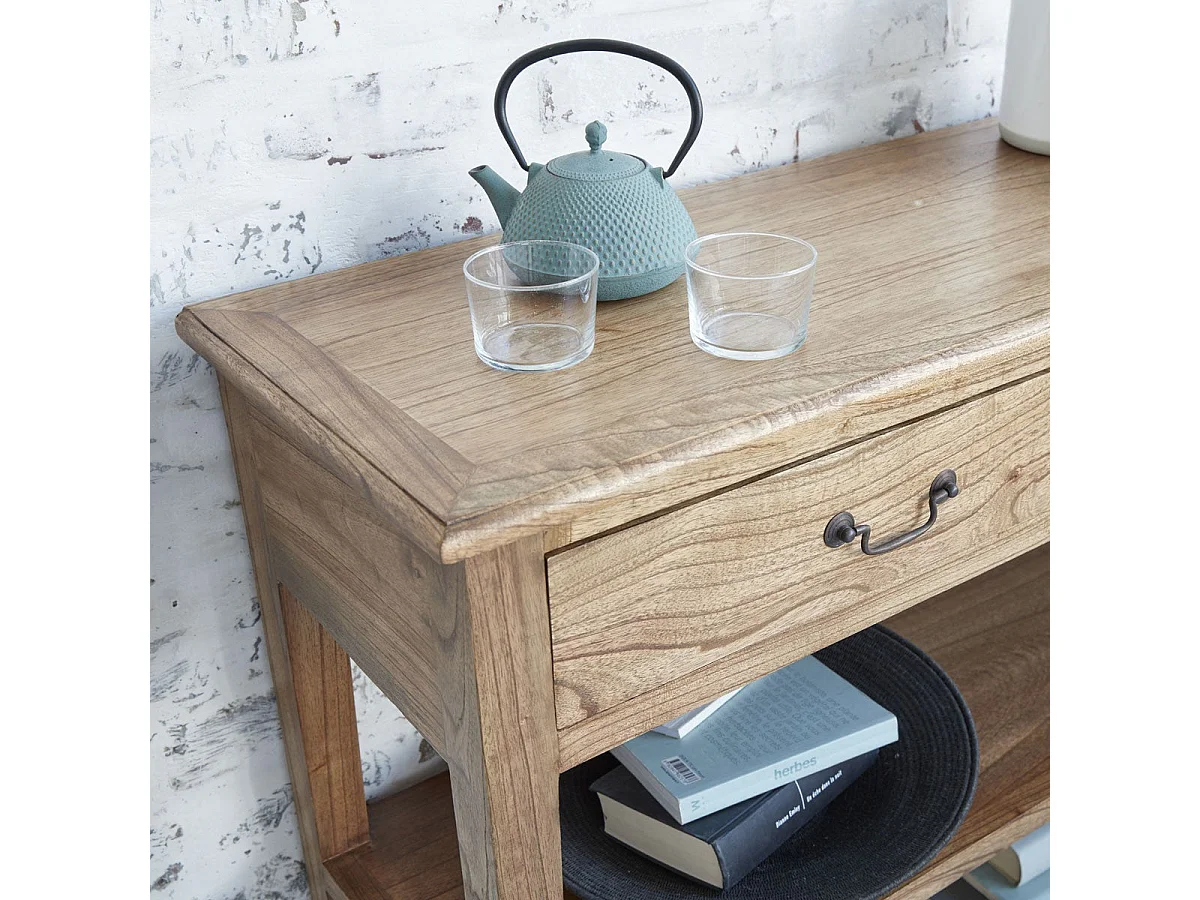 Console en bois massif 120 cm 2 tiroir