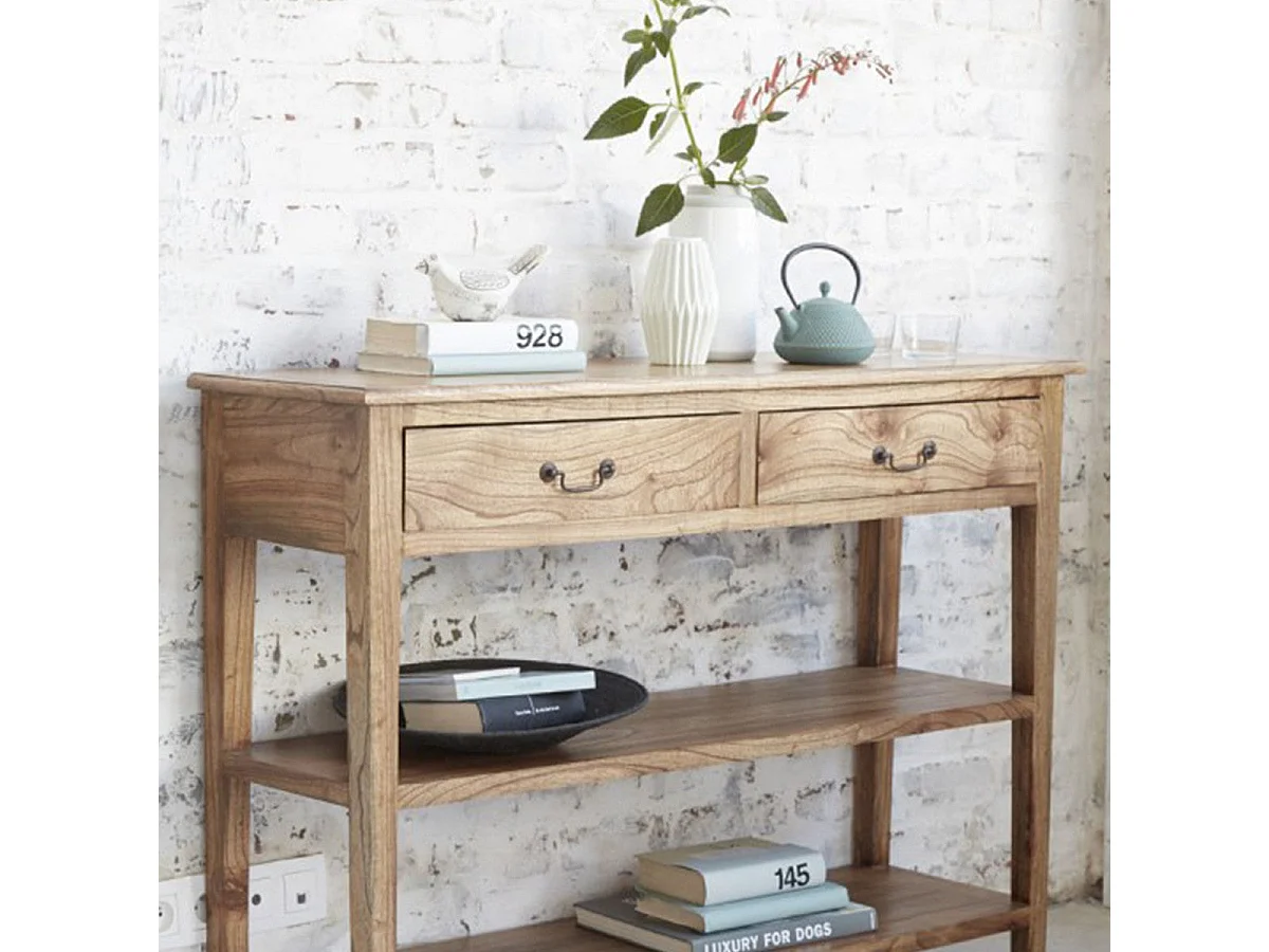 Console en bois massif 120 cm 2 tiroir