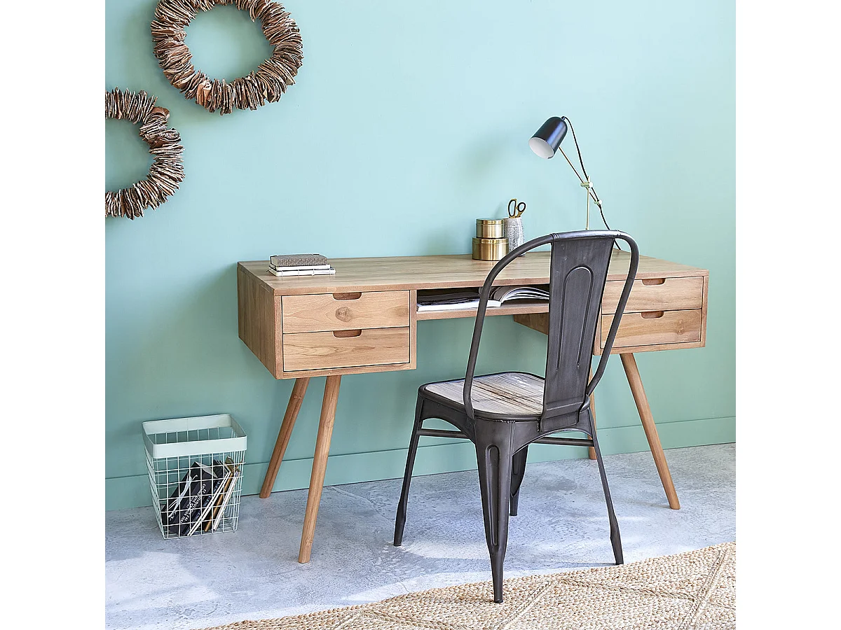Bureau en bois teck massif 130 cm