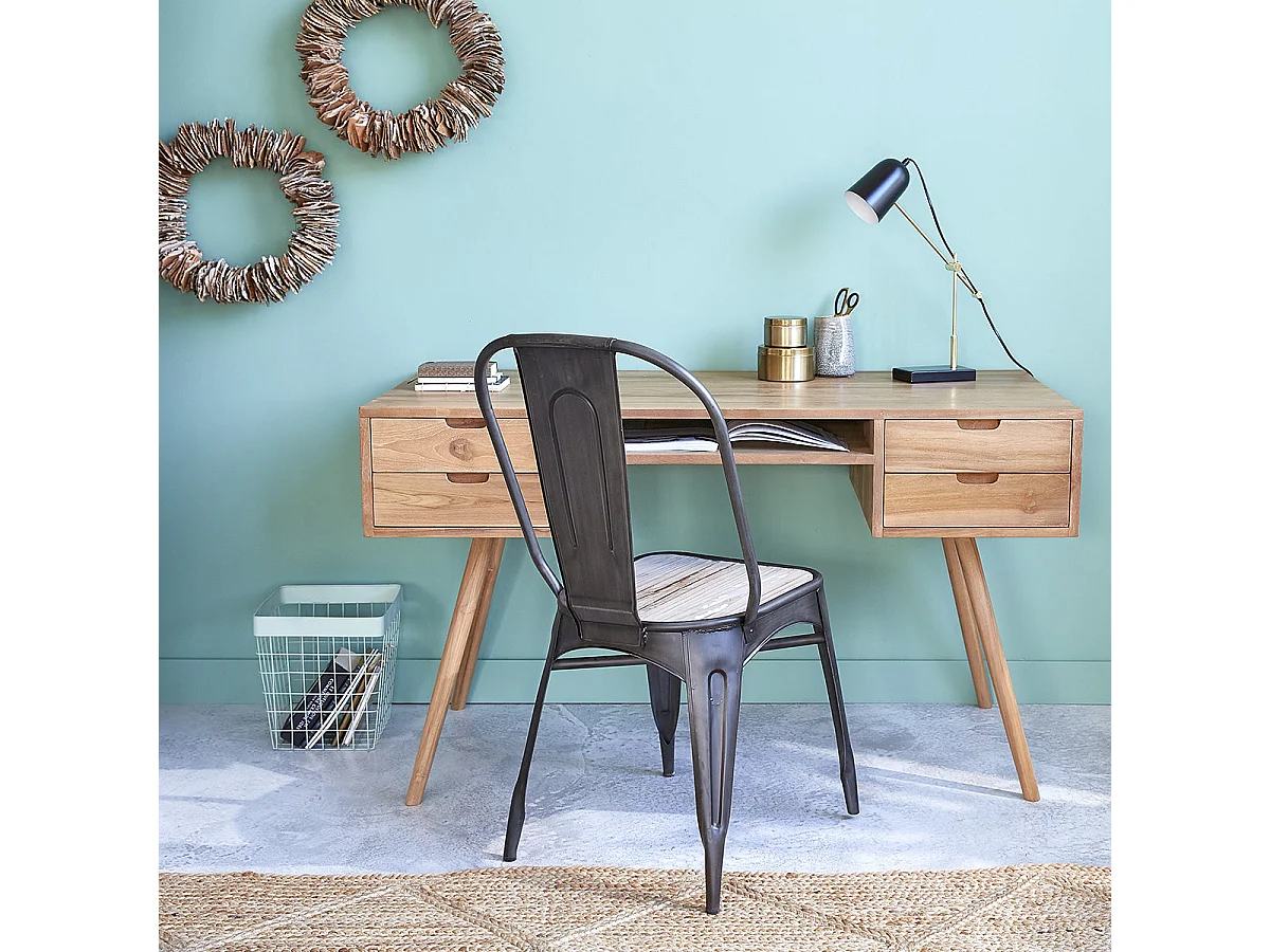 Bureau en bois teck massif 130 cm