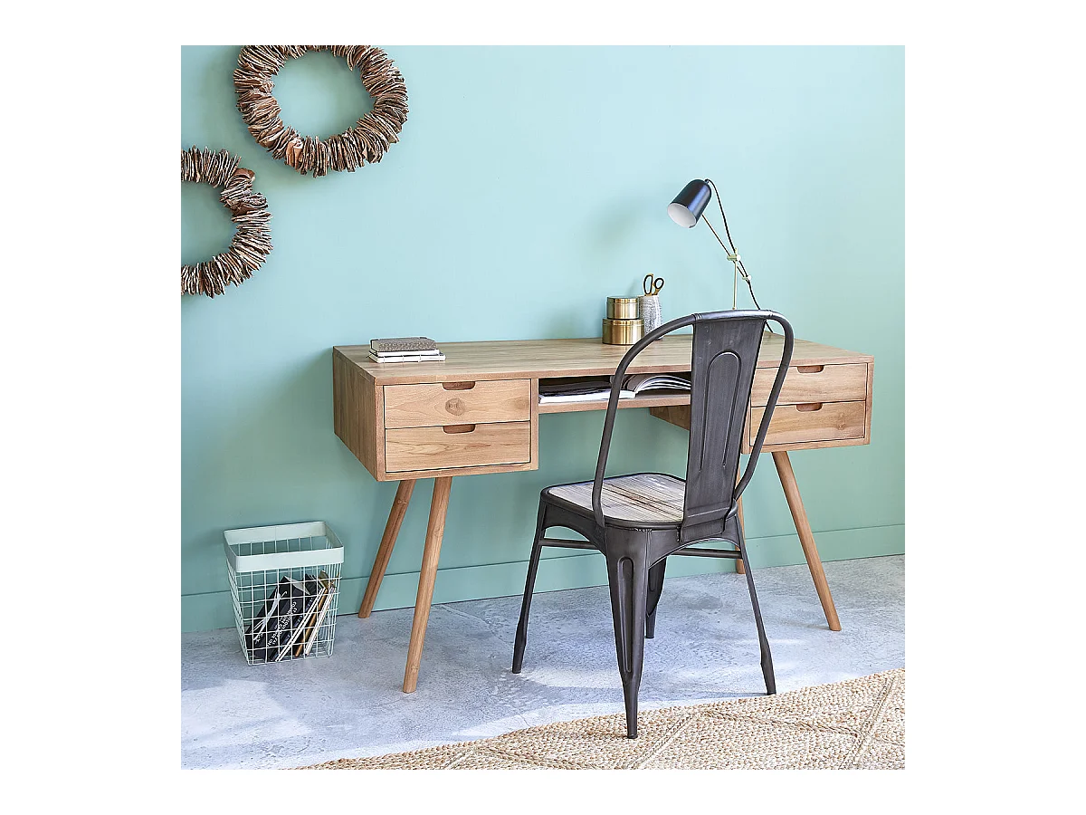 Bureau en bois teck massif 130 cm