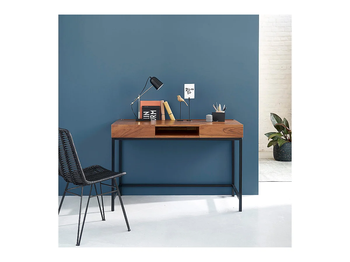 Bureau en teck massif et métal 120 cm