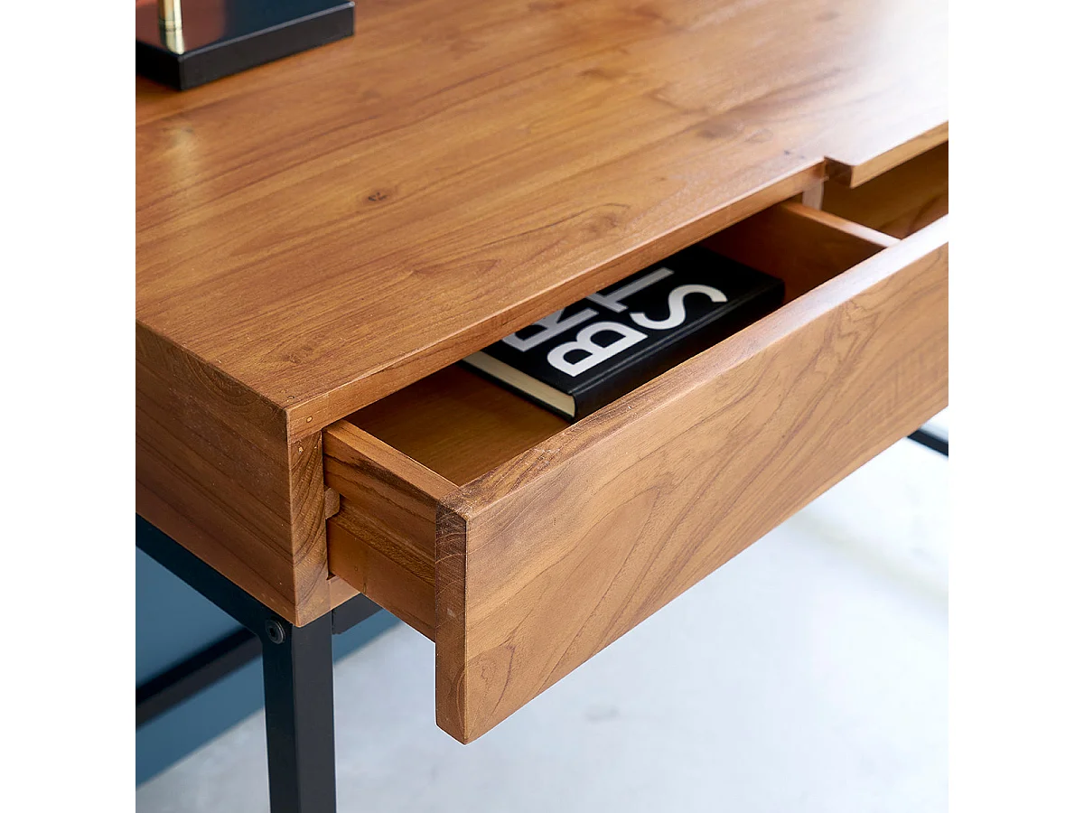 Bureau en bois de teck et métal 120 cm