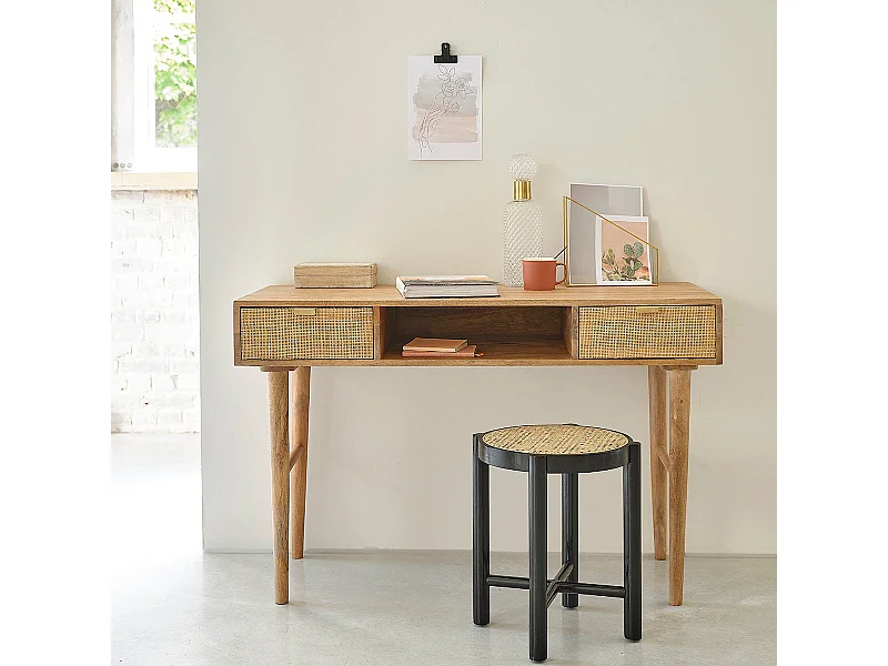Bureau en manguier massif et cannage