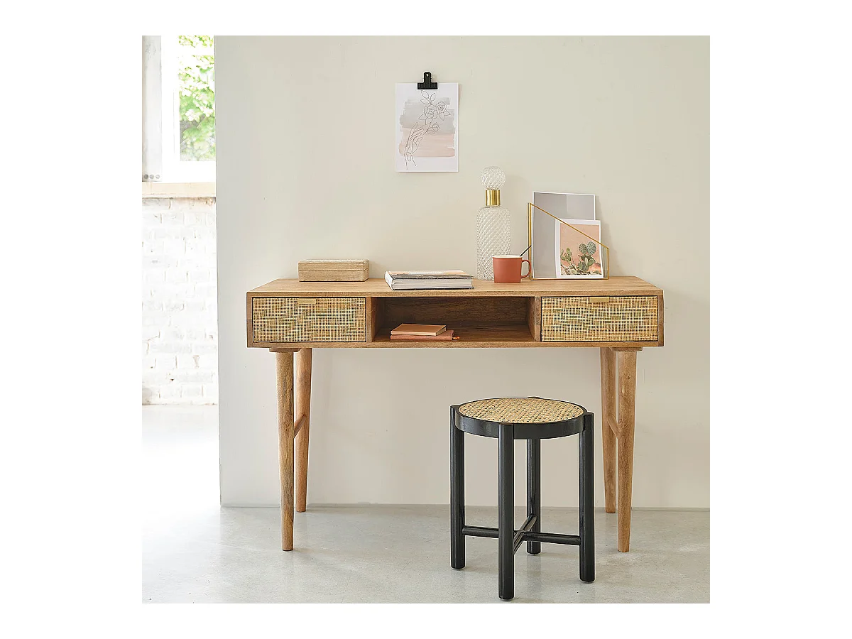 Bureau en manguier massif et cannage