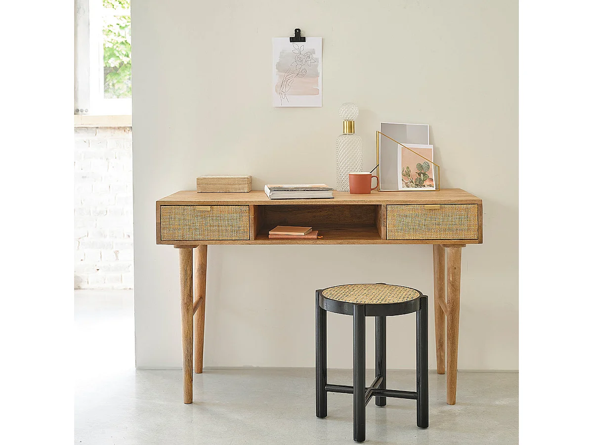 Bureau en manguier massif et cannage