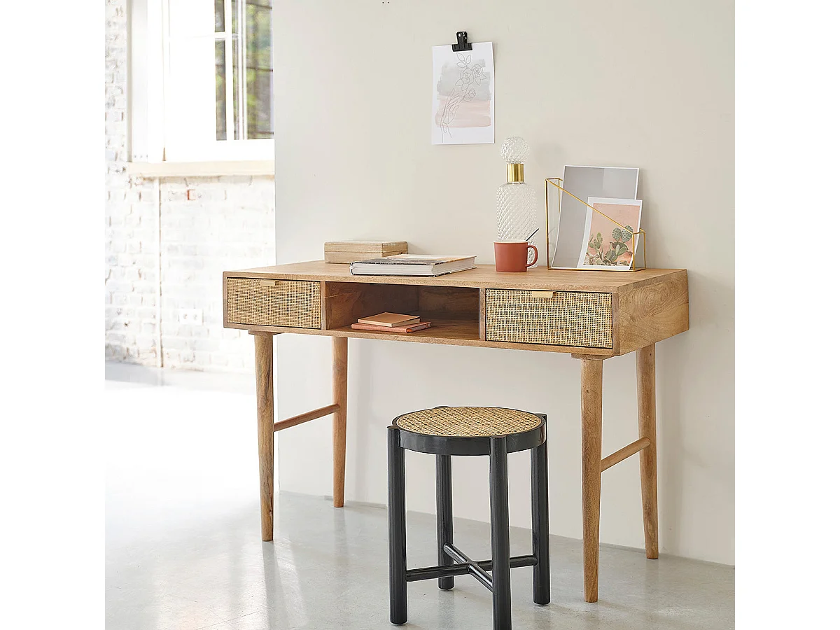 Bureau en manguier massif et cannage