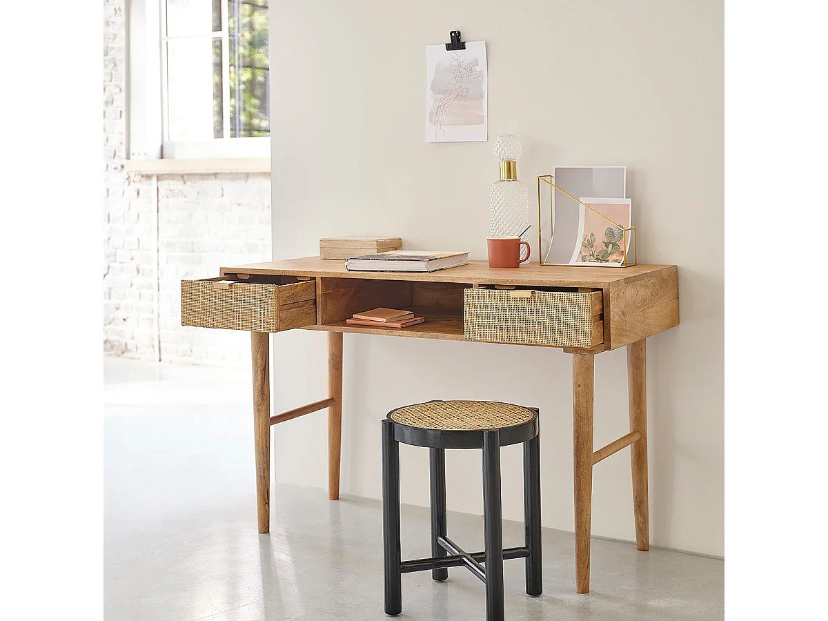 Bureau en manguier massif et cannage