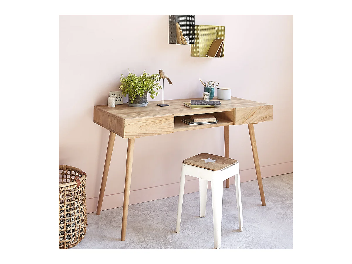 Bureau en bois teck massif 120 cm