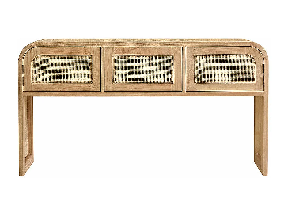 Console en mindi massif et cannage 140 cm