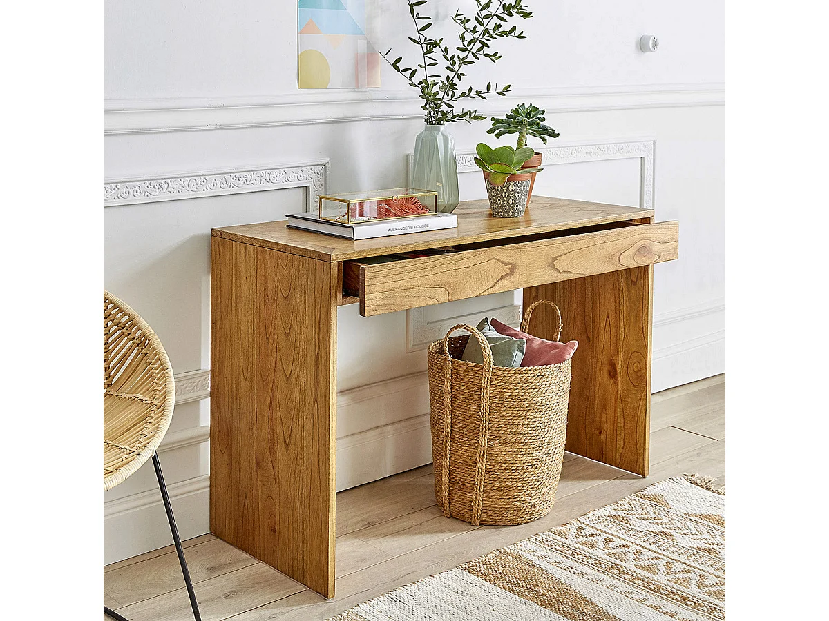 Console en bois massif 120 cm 1 tiroir
