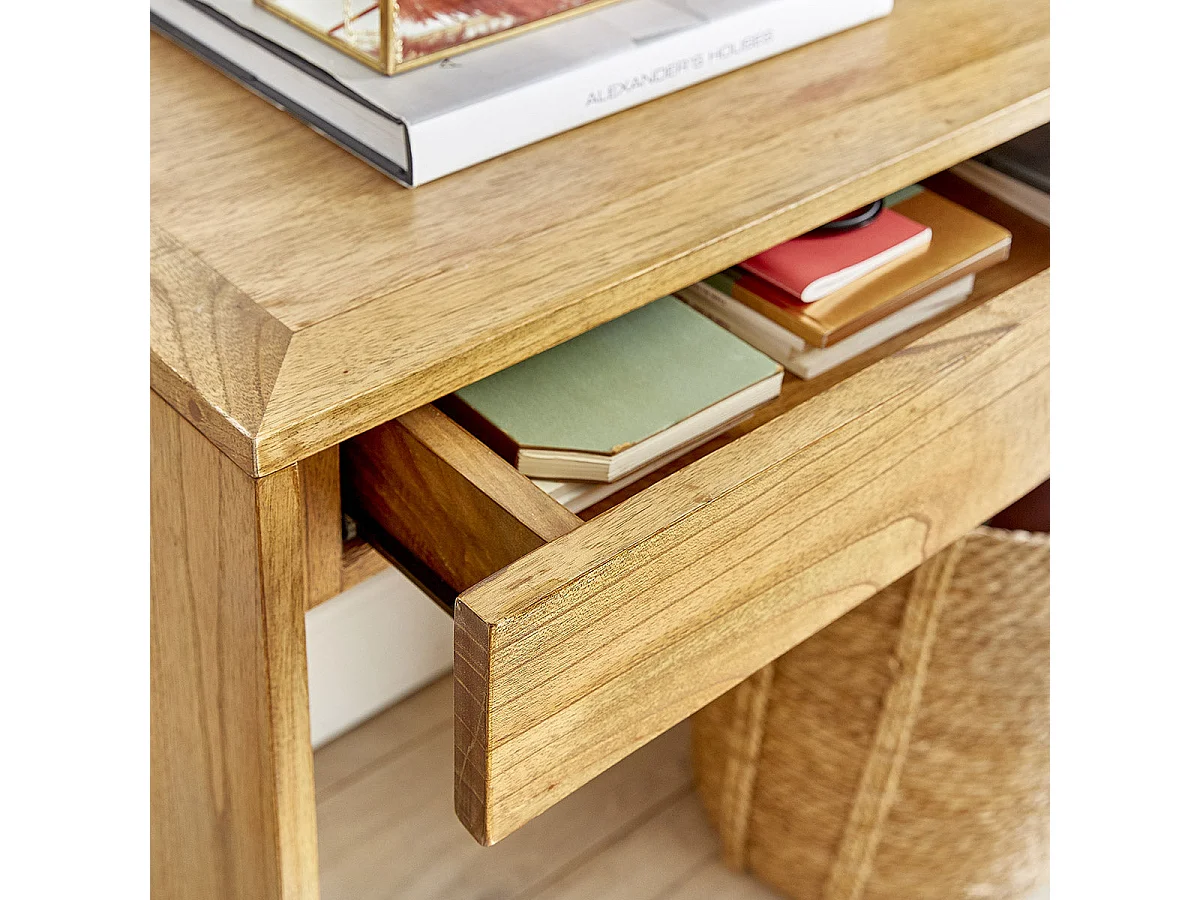 Console en bois massif 120 cm 1 tiroir