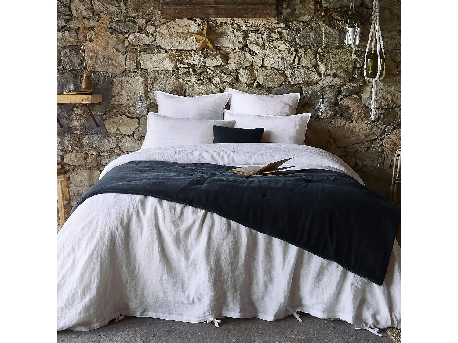 Bout de lit velours de coton 90x200 cm bleu marine