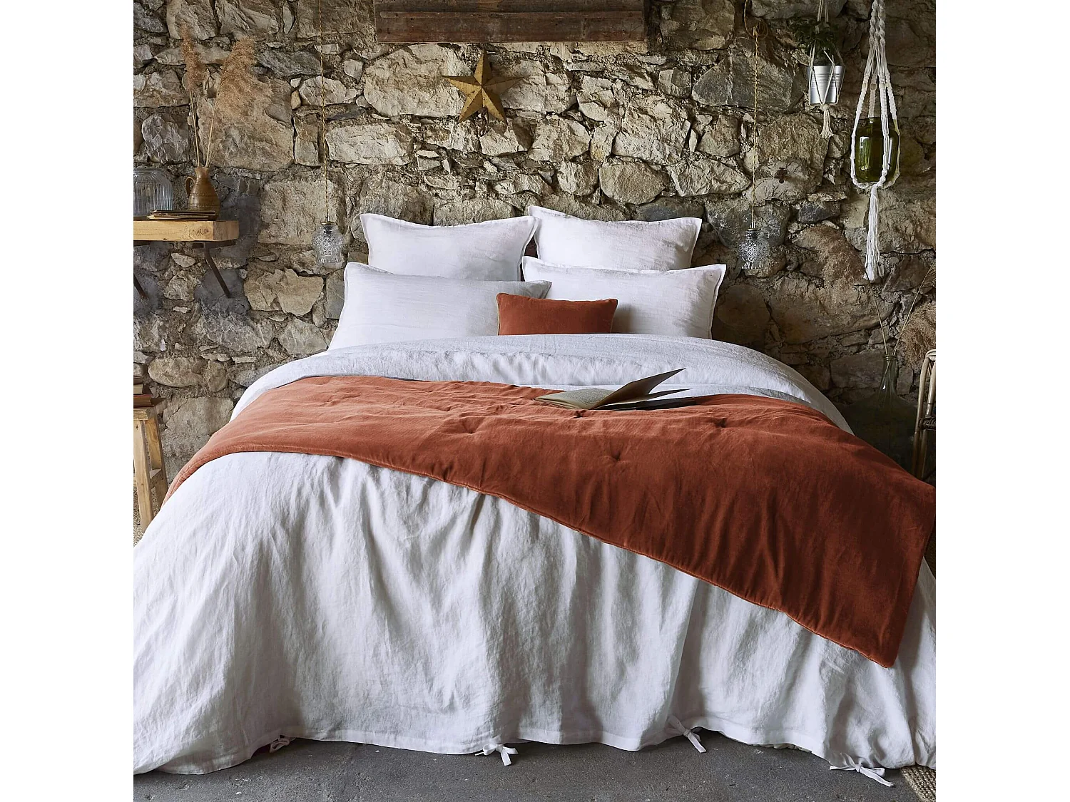 Bout de lit velours de coton 90x200 cm orange