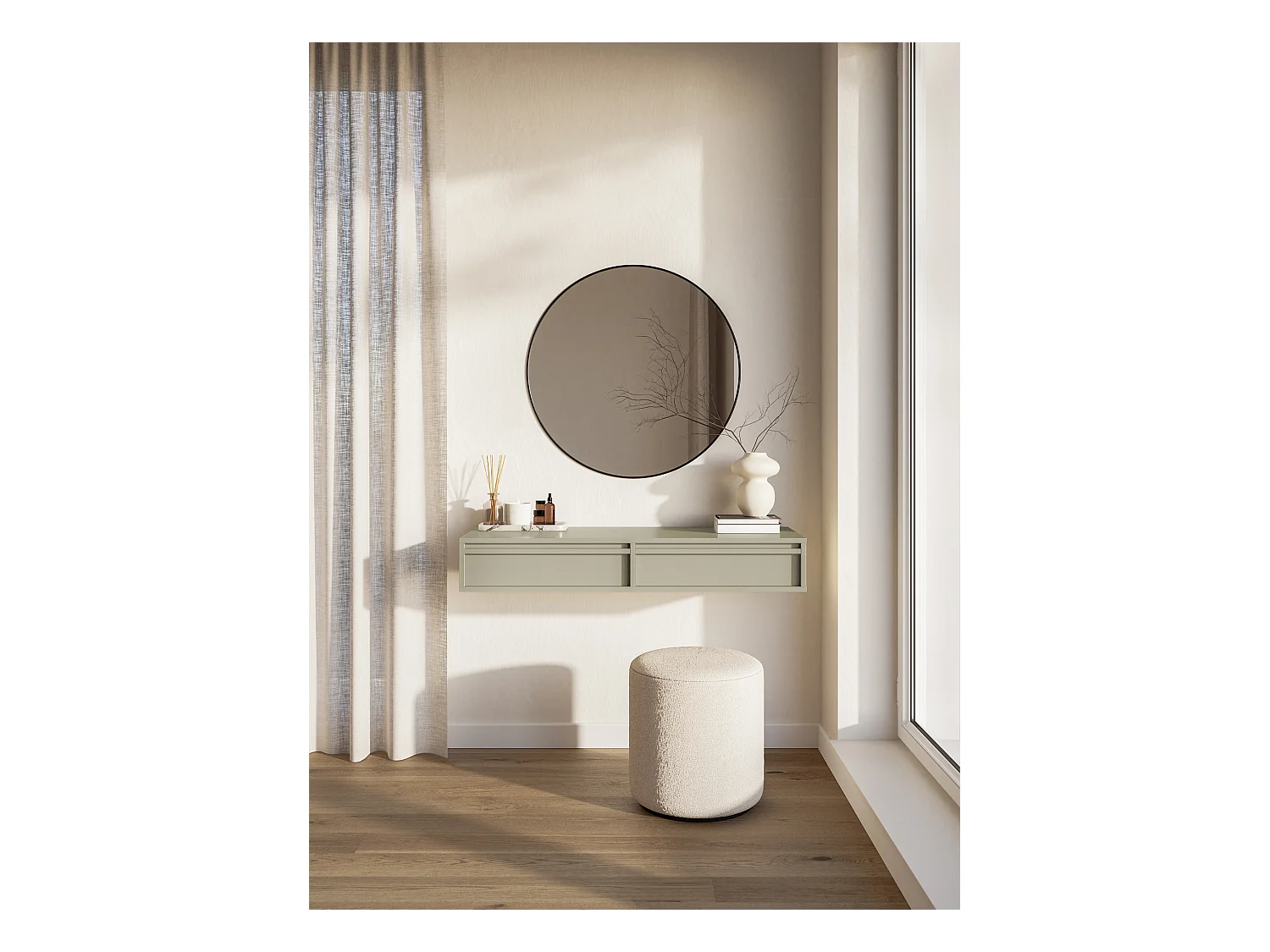 Coiffeuse - 110 cm - avec tiroirs - suspendu - grège - EVO